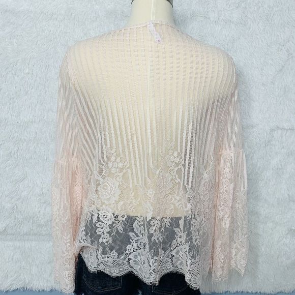 Xhilaration Pink Lace Open Cardigan Bell Sleeve XS - Picture 12 of 15